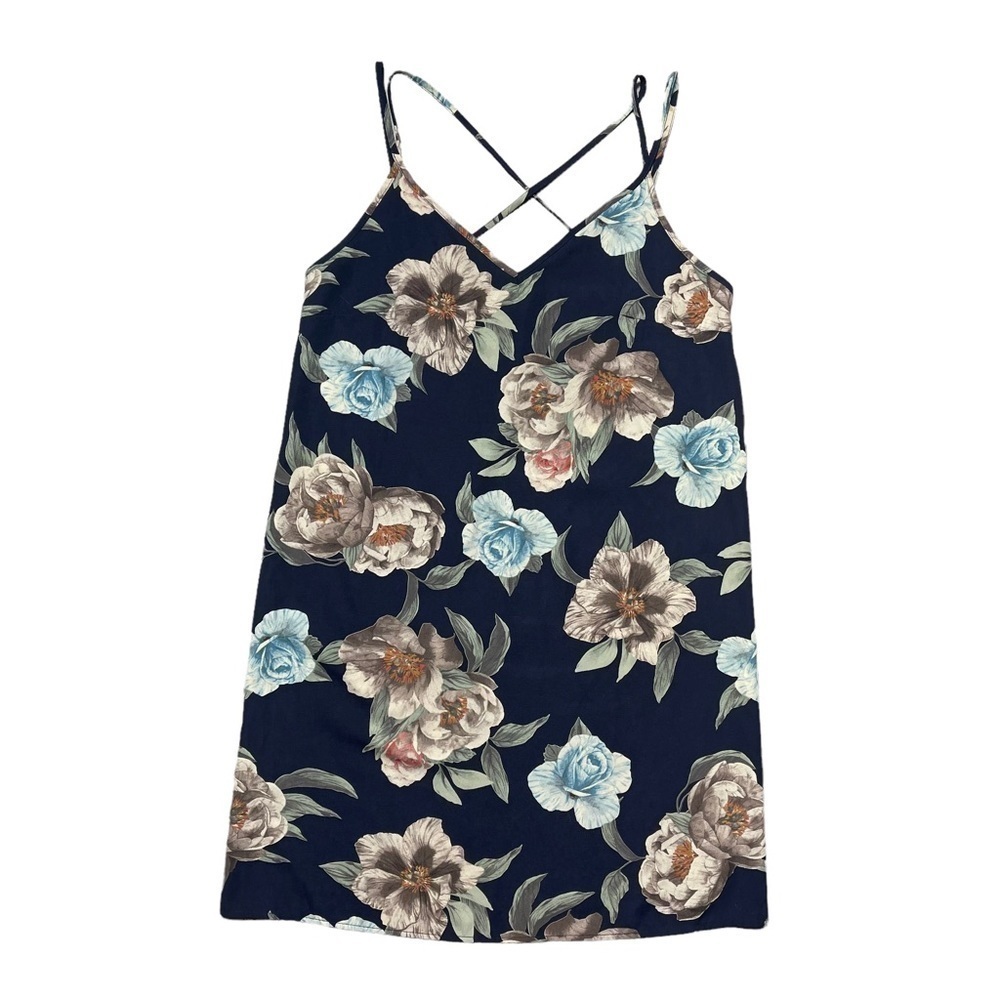 Kaileigh Navy Blue Floral Print Sleeveless Mini Dress M